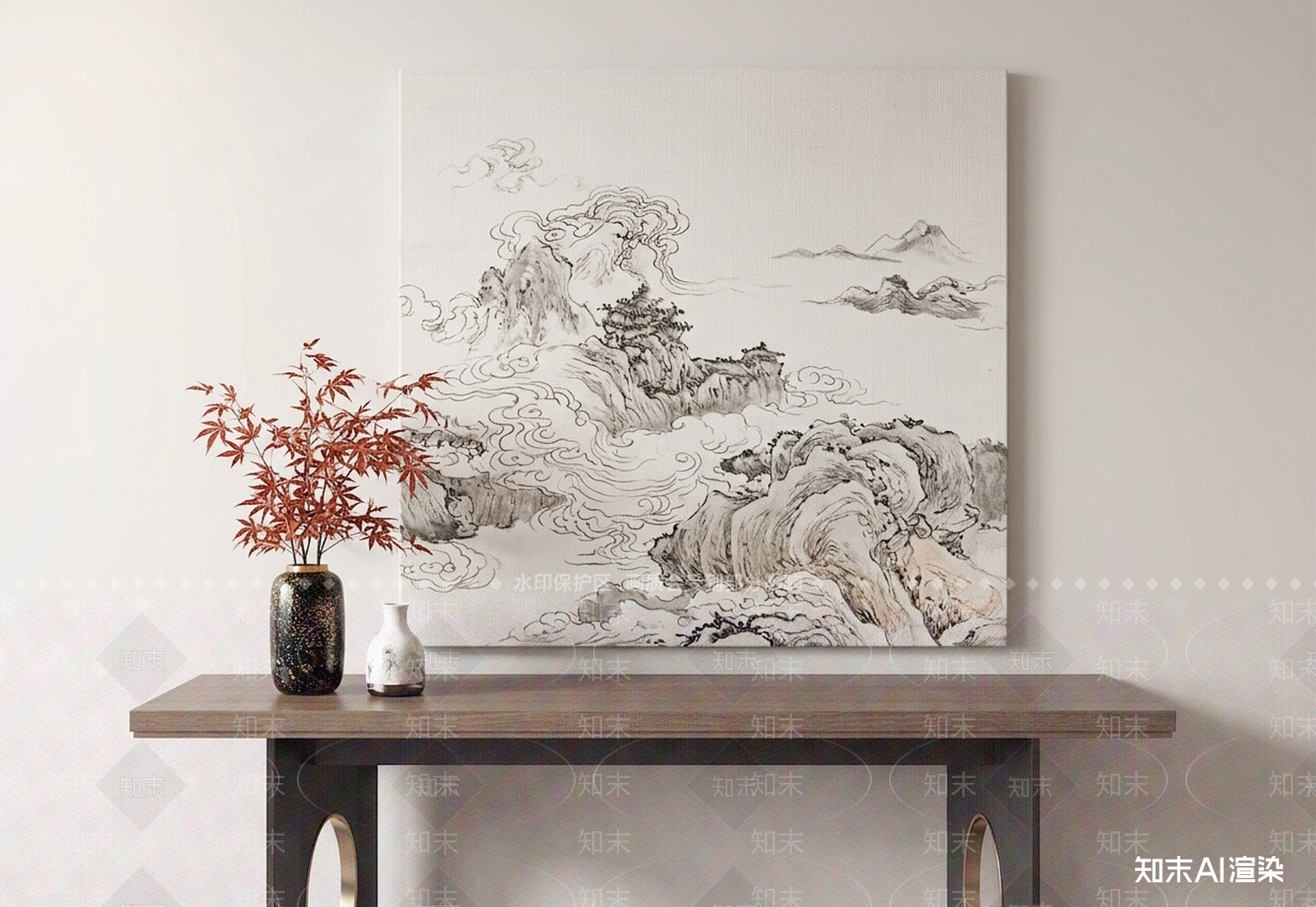 山水挂画条案3D模型下载【ID:1227333306】