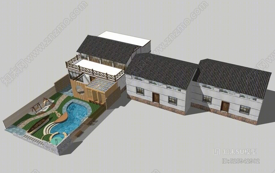 中式庭院景观SU模型下载【ID:525942902】