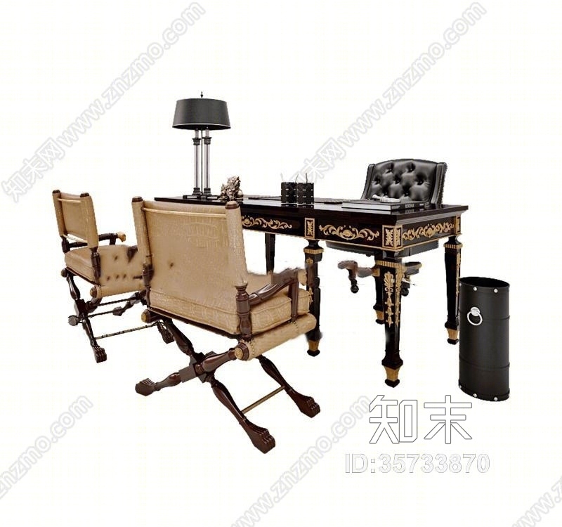 欧式书桌椅子组合3D模型下载【ID:35733870】