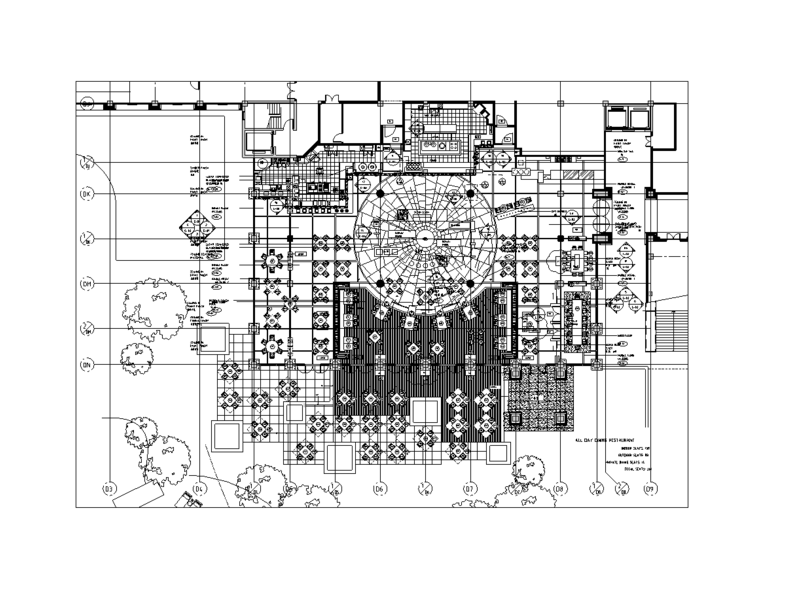 三亚某五星级酒店全日餐厅室内设计施工图cad施工图下载【ID:160428192】