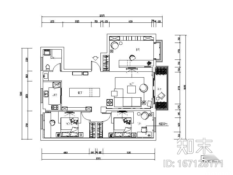 现代风格雅间样板房设计CAD施工图（含效果图、3D模型）施工图下载【ID:167128171】