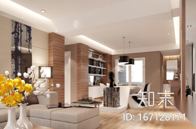 现代风格雅间样板房设计CAD施工图（含效果图、3D模型）施工图下载【ID:167128171】