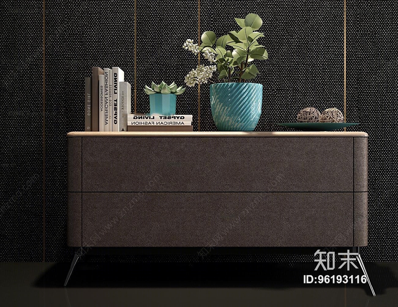 现代皮革边柜花瓶组合3D模型下载【ID:96193116】