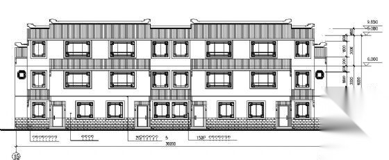 某江南风格三层联体别墅建筑方案图cad施工图下载【ID:149920192】