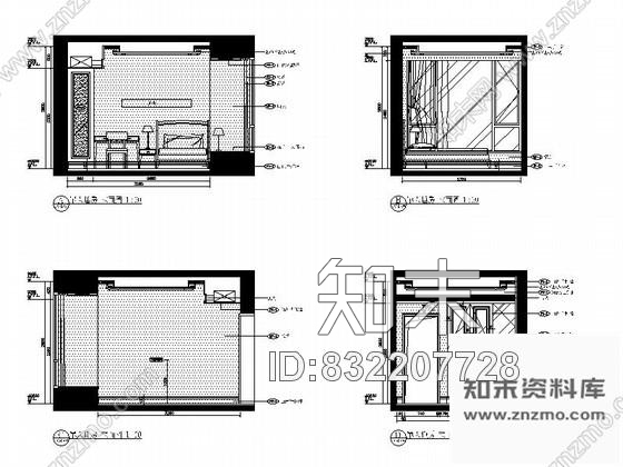 图块/节点欧式样板间单人睡房立面图cad施工图下载【ID:832207728】