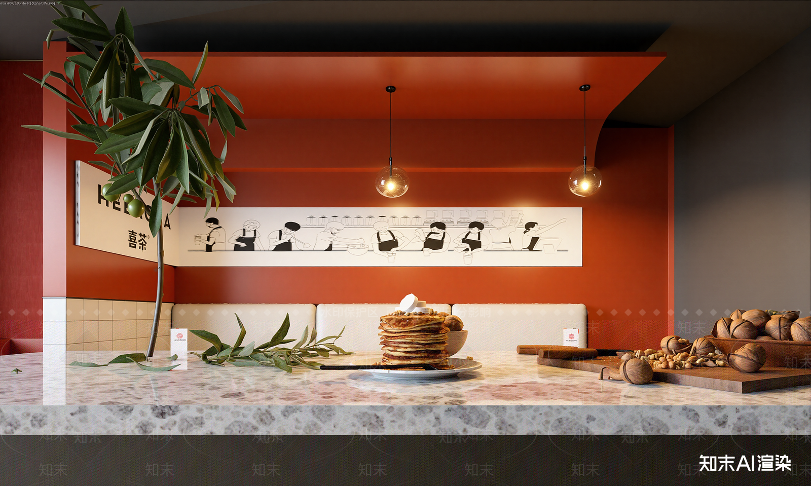 现代奶茶店3D模型渲染效果图