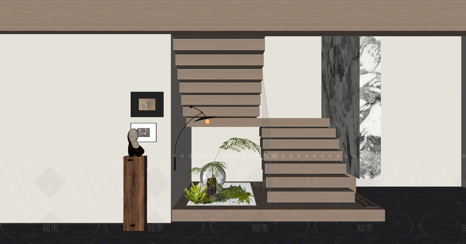 现代楼梯间SU模型下载【ID:1215951887】