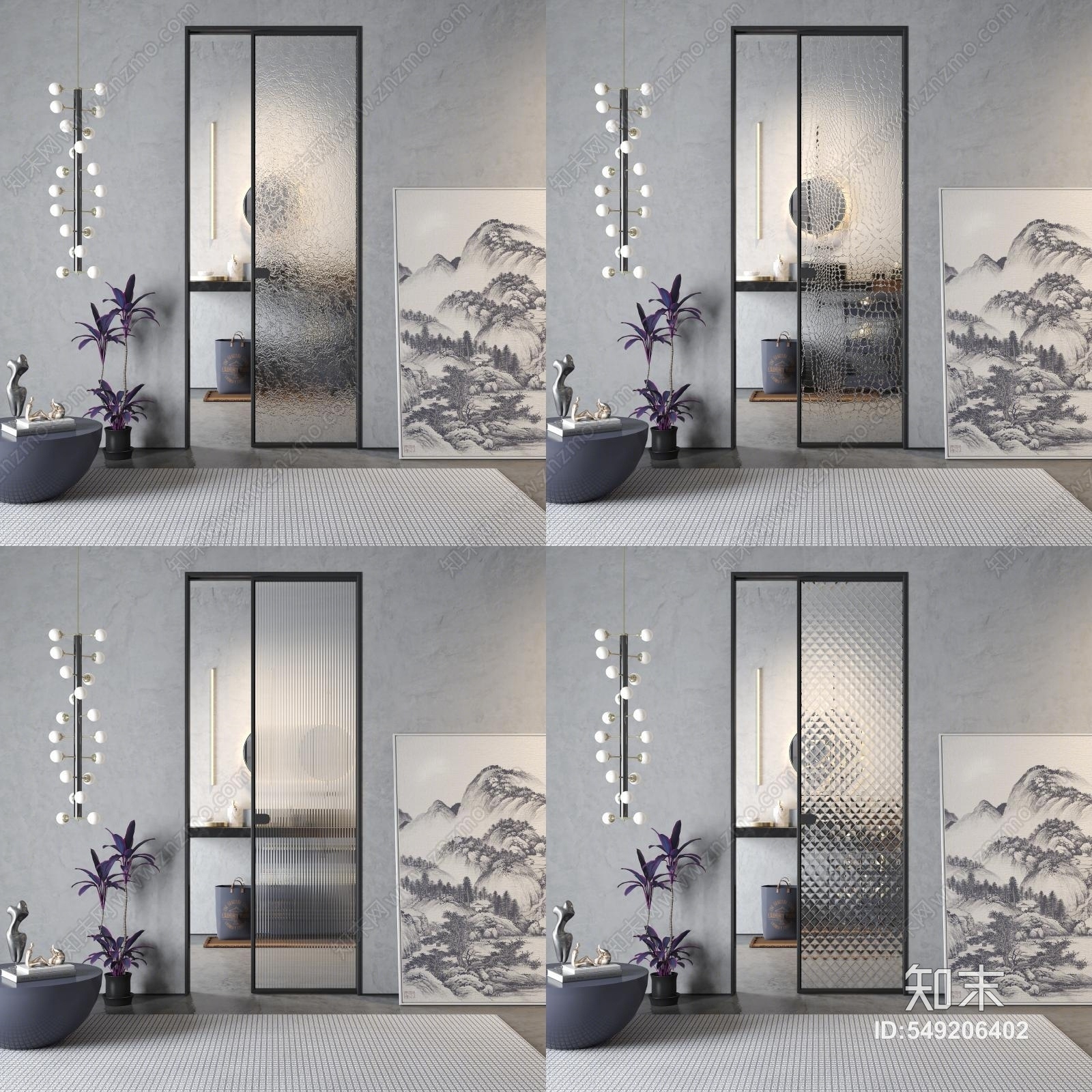 现代造型玻璃隔断移门3D模型下载【ID:549206402】