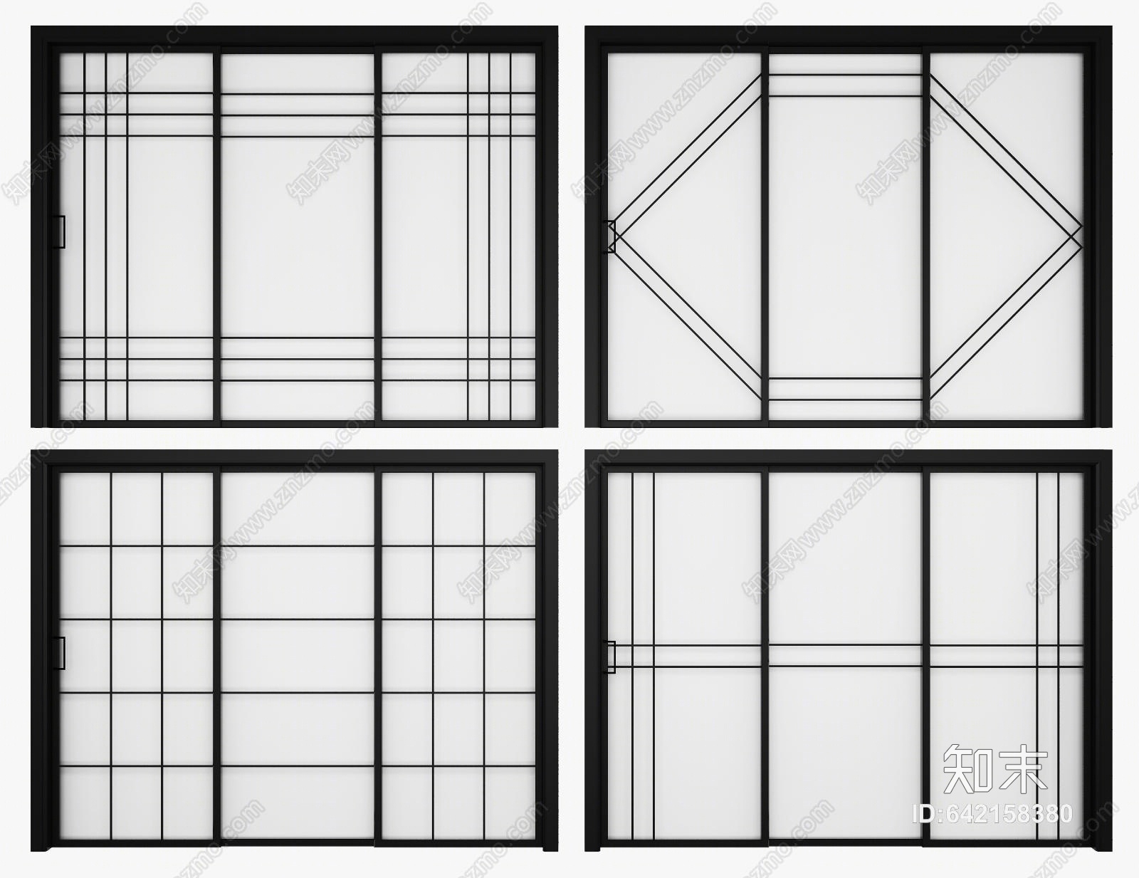 现代厨房滑门阳台滑门组合3D模型下载【ID:642158380】