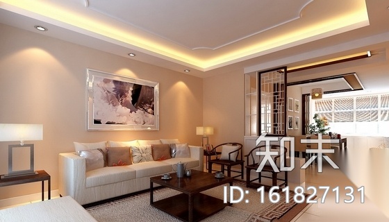 [江西]现代新中式三居室样板间CAD装修施工图（含效果）cad施工图下载【ID:161827131】