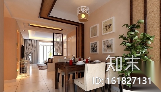 [江西]现代新中式三居室样板间CAD装修施工图（含效果）cad施工图下载【ID:161827131】