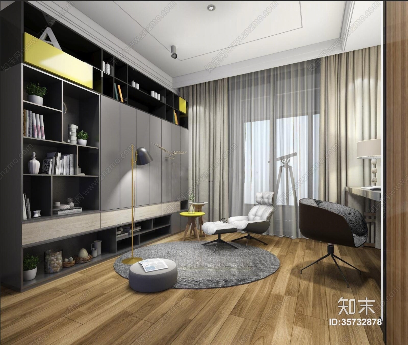 现代书房3D模型下载【ID:35732878】