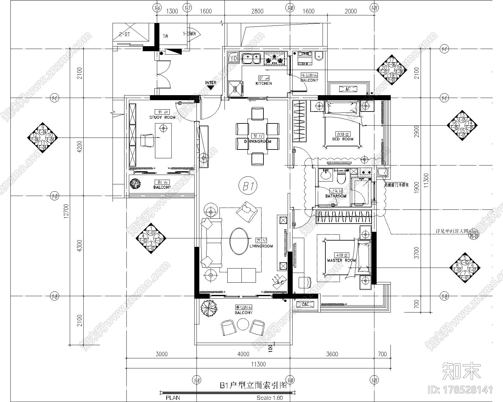 [上海]现代舒适小户型2居室室内设计CAD图施工图下载【ID:178528141】