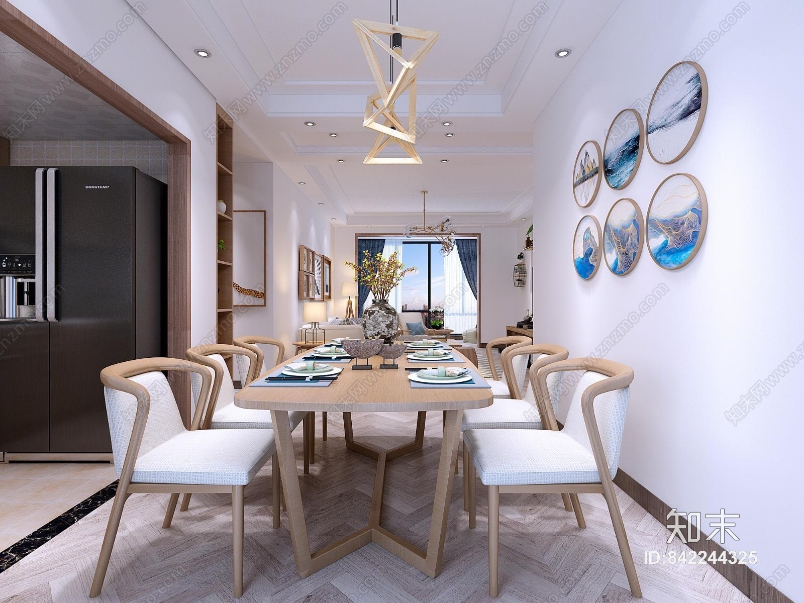 日式客餐厅阳台厨房3D模型下载【ID:842244325】