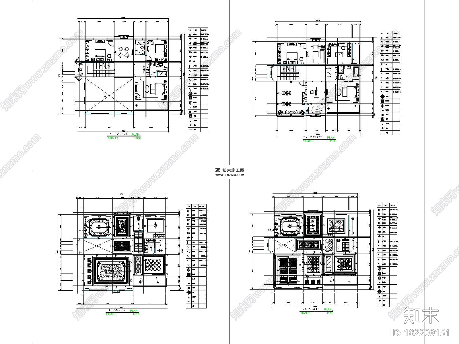 新中式三层别全套CAD施工图及效果图下载cad施工图下载【ID:182209151】