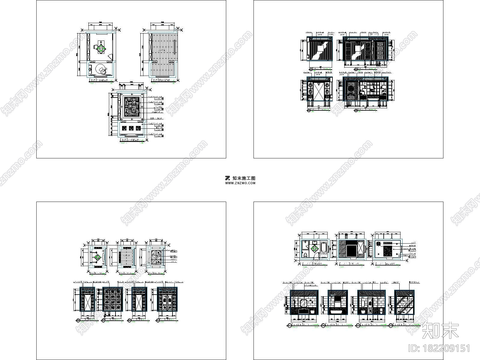 新中式三层别全套CAD施工图及效果图下载cad施工图下载【ID:182209151】