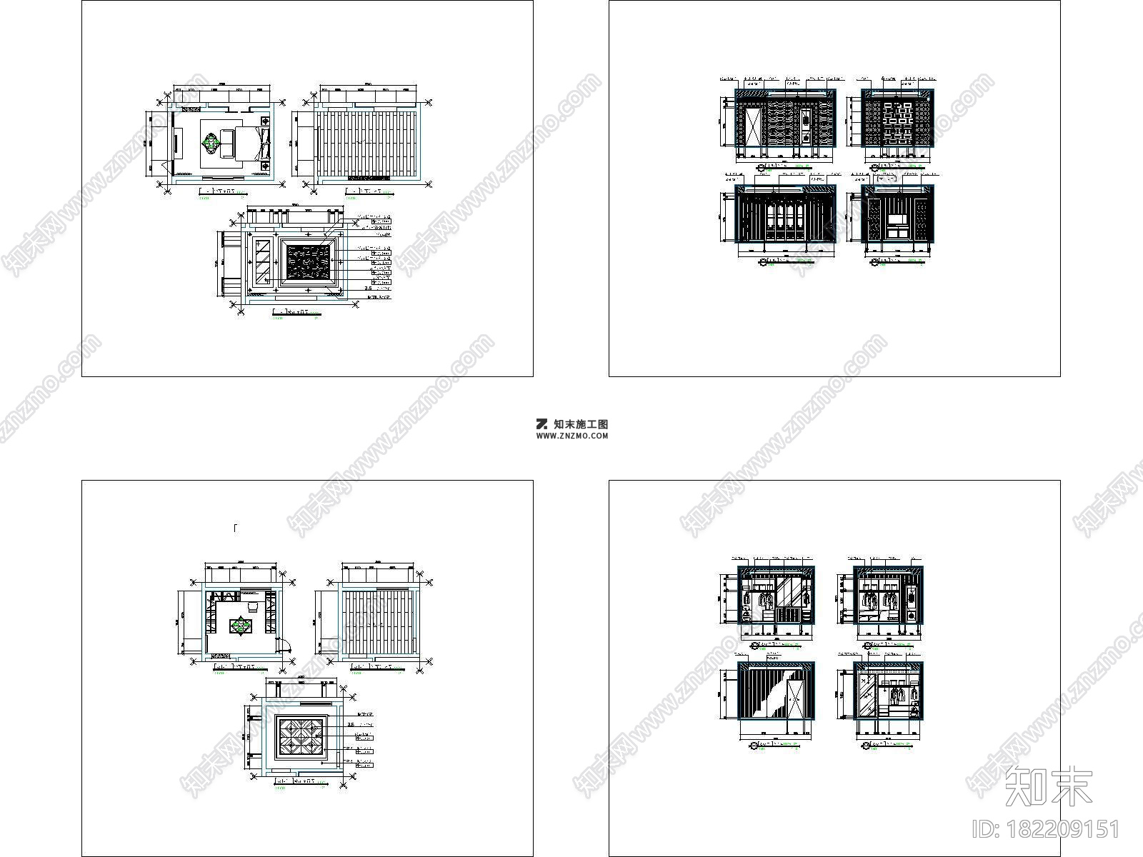 新中式三层别全套CAD施工图及效果图下载cad施工图下载【ID:182209151】