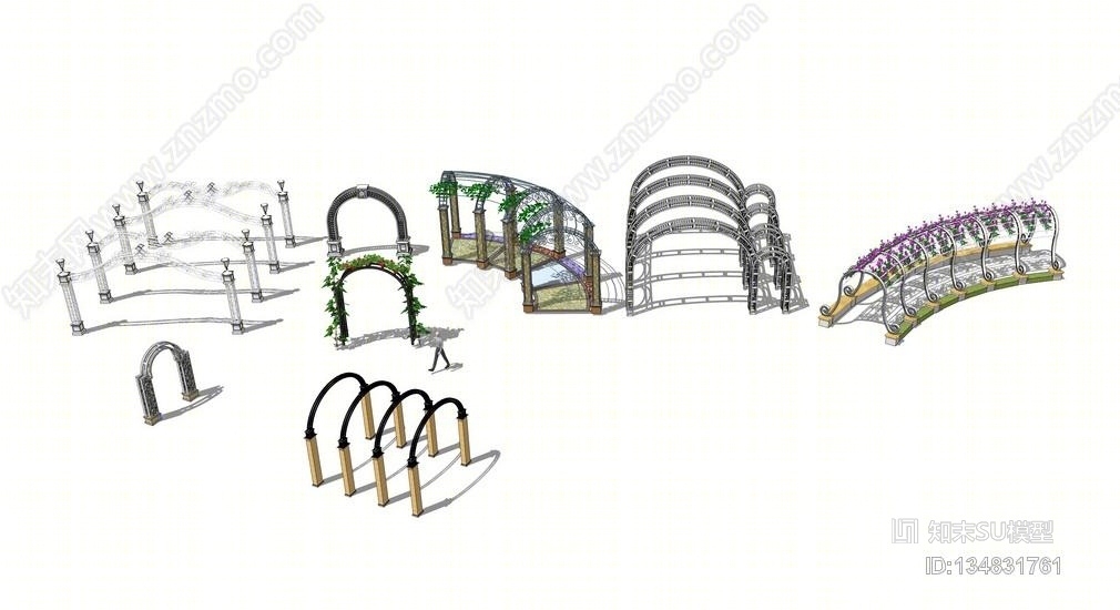 欧式铁艺花架组合SU模型下载【ID:134831761】