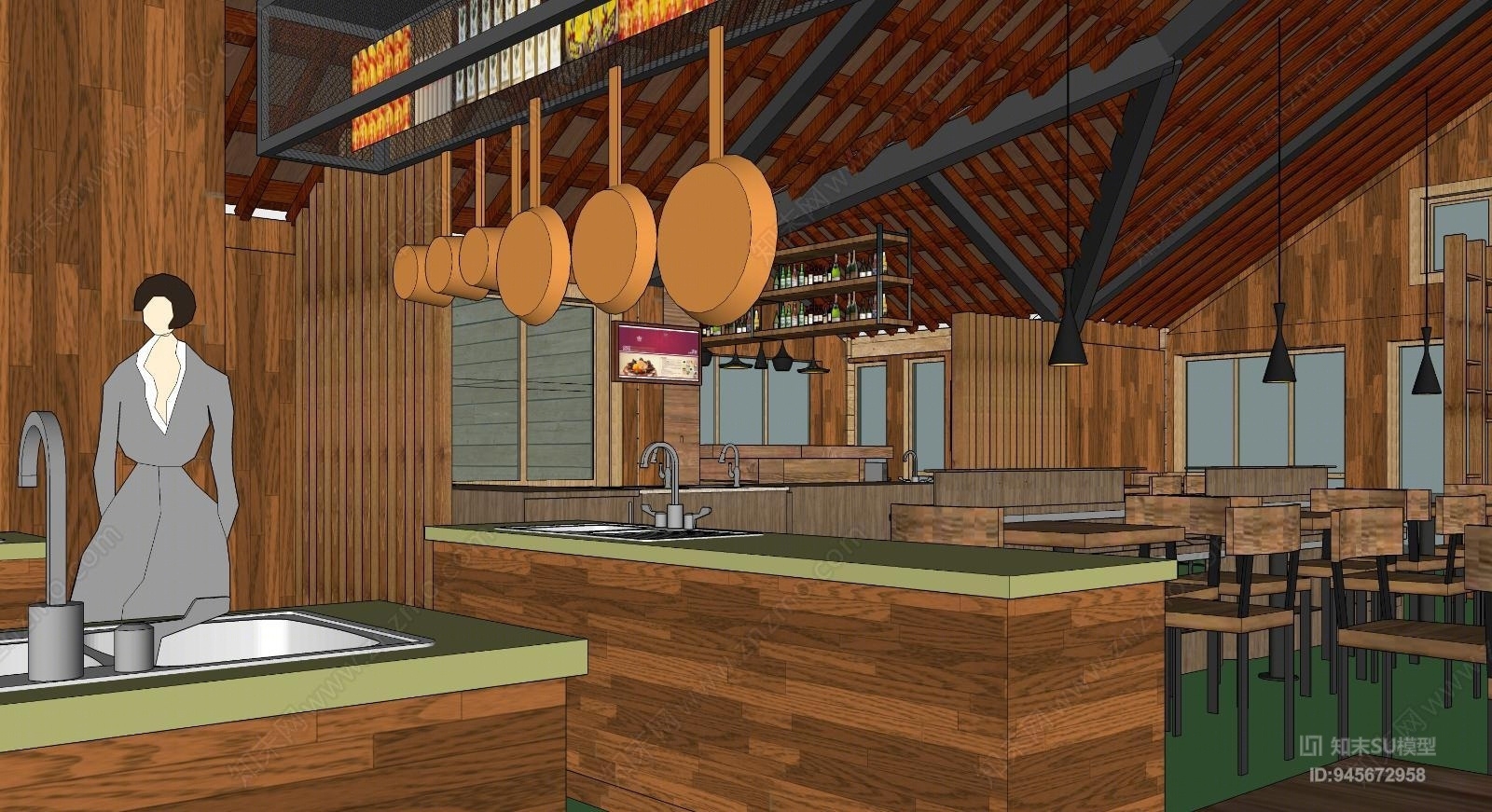 新中式生态有机餐厅SU模型下载【ID:945672958】