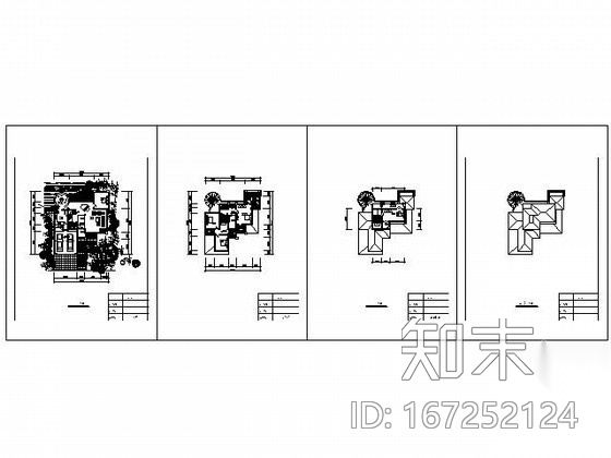 某三层独栋别墅户型平面图（南入口、340平方米）施工图下载【ID:167252124】