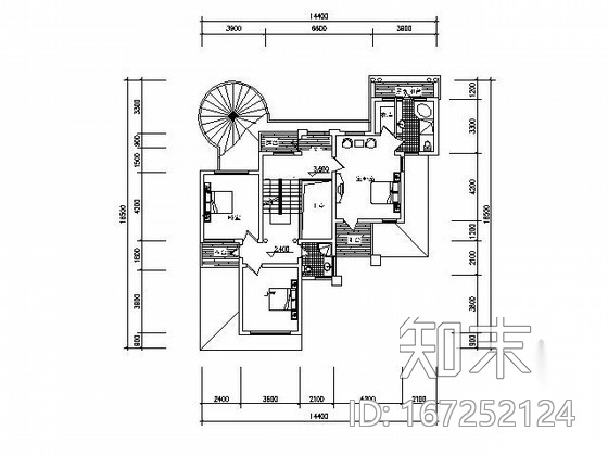 某三层独栋别墅户型平面图（南入口、340平方米）施工图下载【ID:167252124】