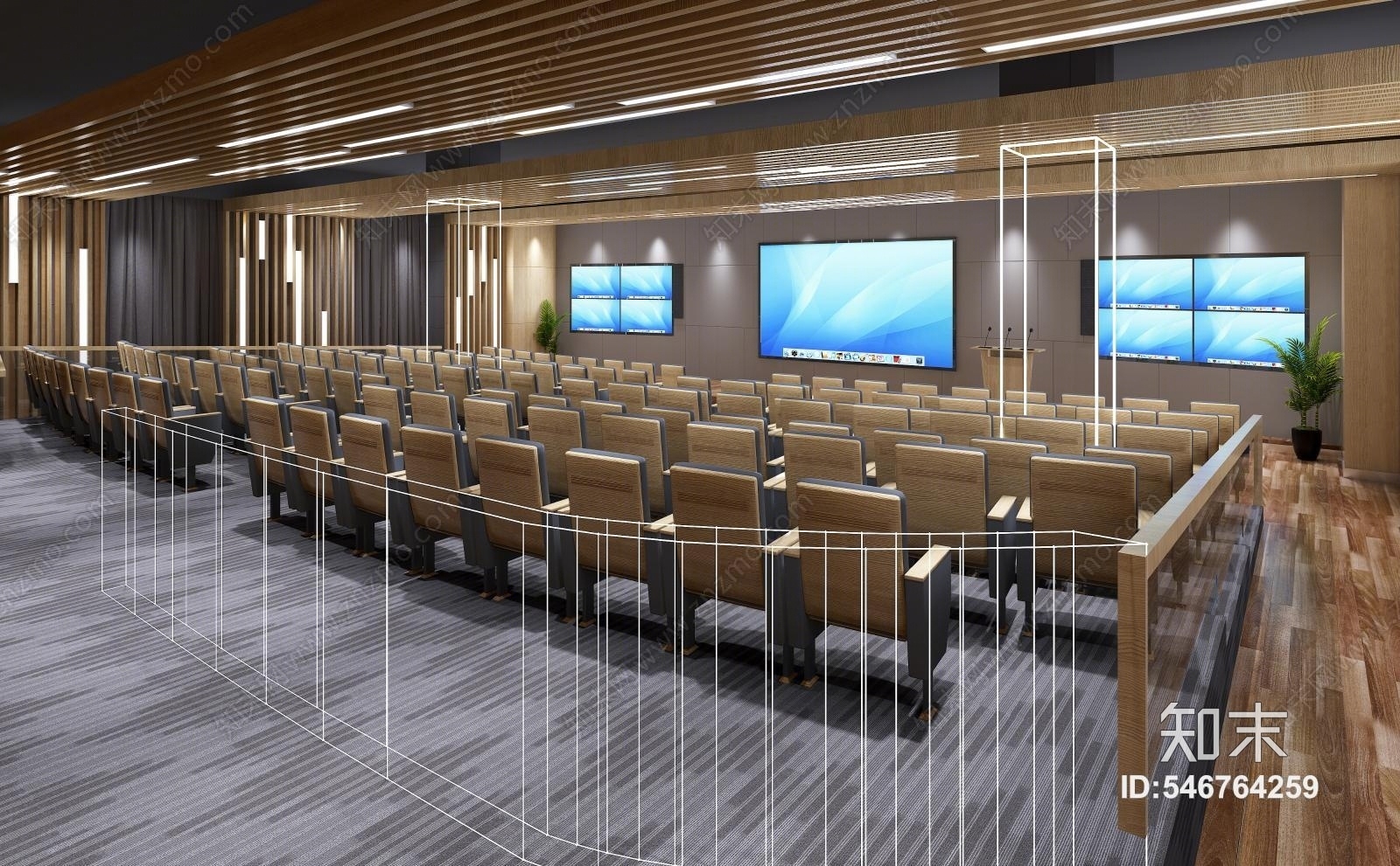 现代办公场所报告大厅3D模型下载【ID:546764259】