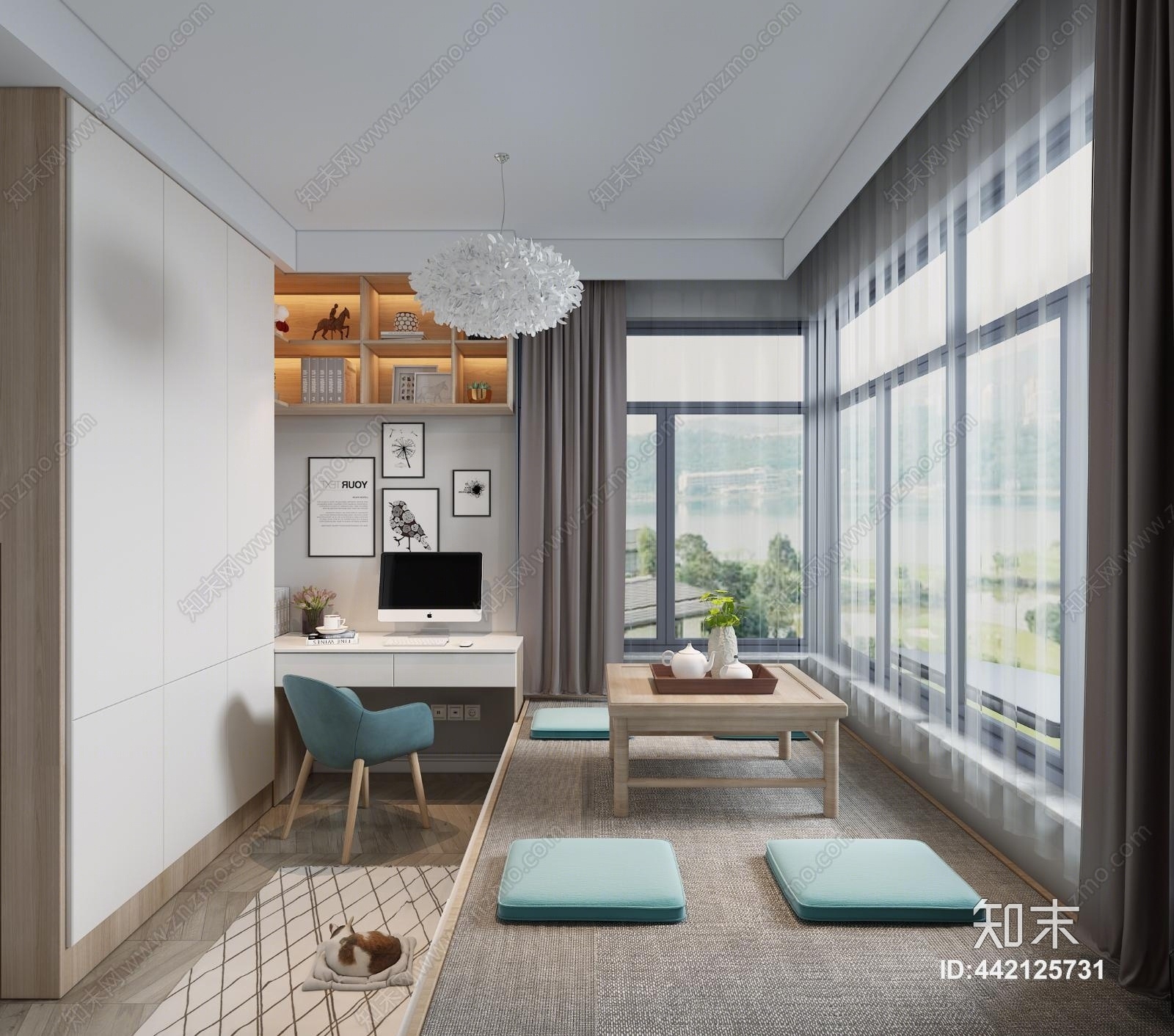 北欧榻榻米茶室3D模型下载【ID:442125731】