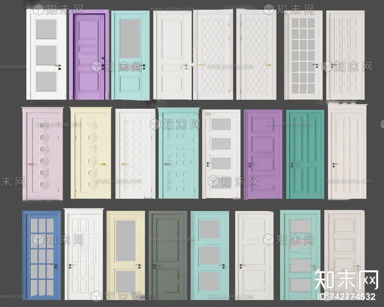 北欧单开门推拉门3D模型下载【ID:742774532】
