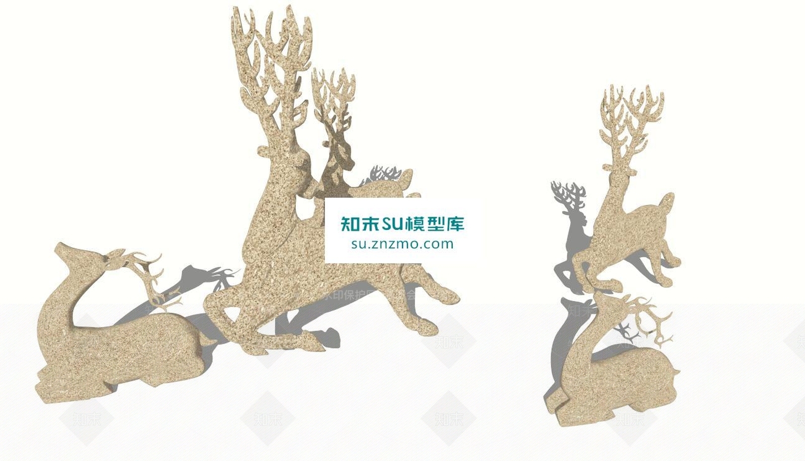鹿群梅花鹿雕塑设计SU模型下载【ID:172118291】