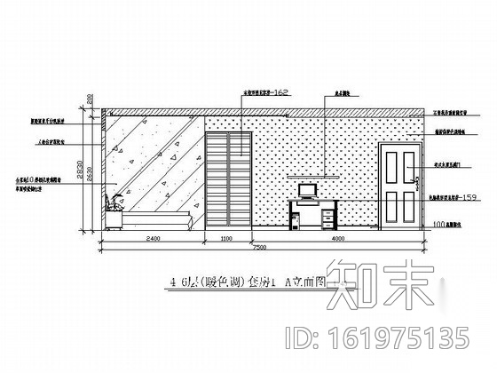 暖色酒店双人床套房装修图cad施工图下载【ID:161975135】