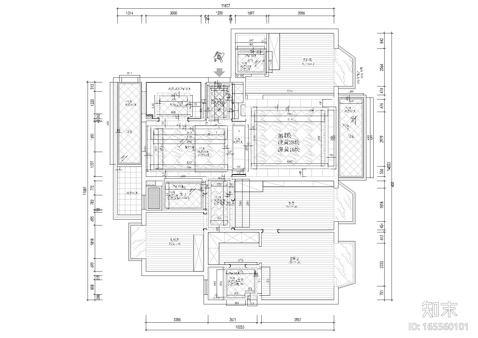 [南京]御江金城美式简约四居室样板间施工图cad施工图下载【ID:165560101】