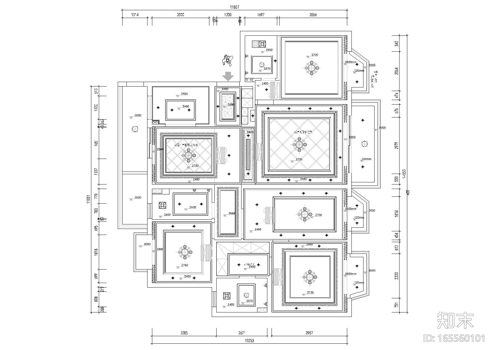 [南京]御江金城美式简约四居室样板间施工图cad施工图下载【ID:165560101】