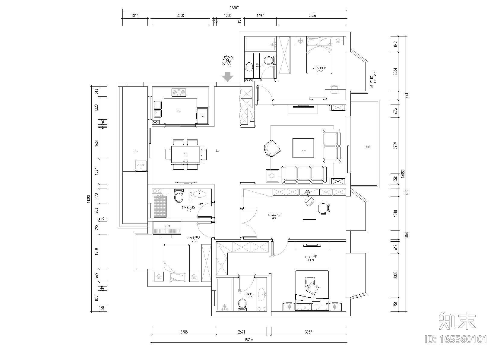 [南京]御江金城美式简约四居室样板间施工图cad施工图下载【ID:165560101】