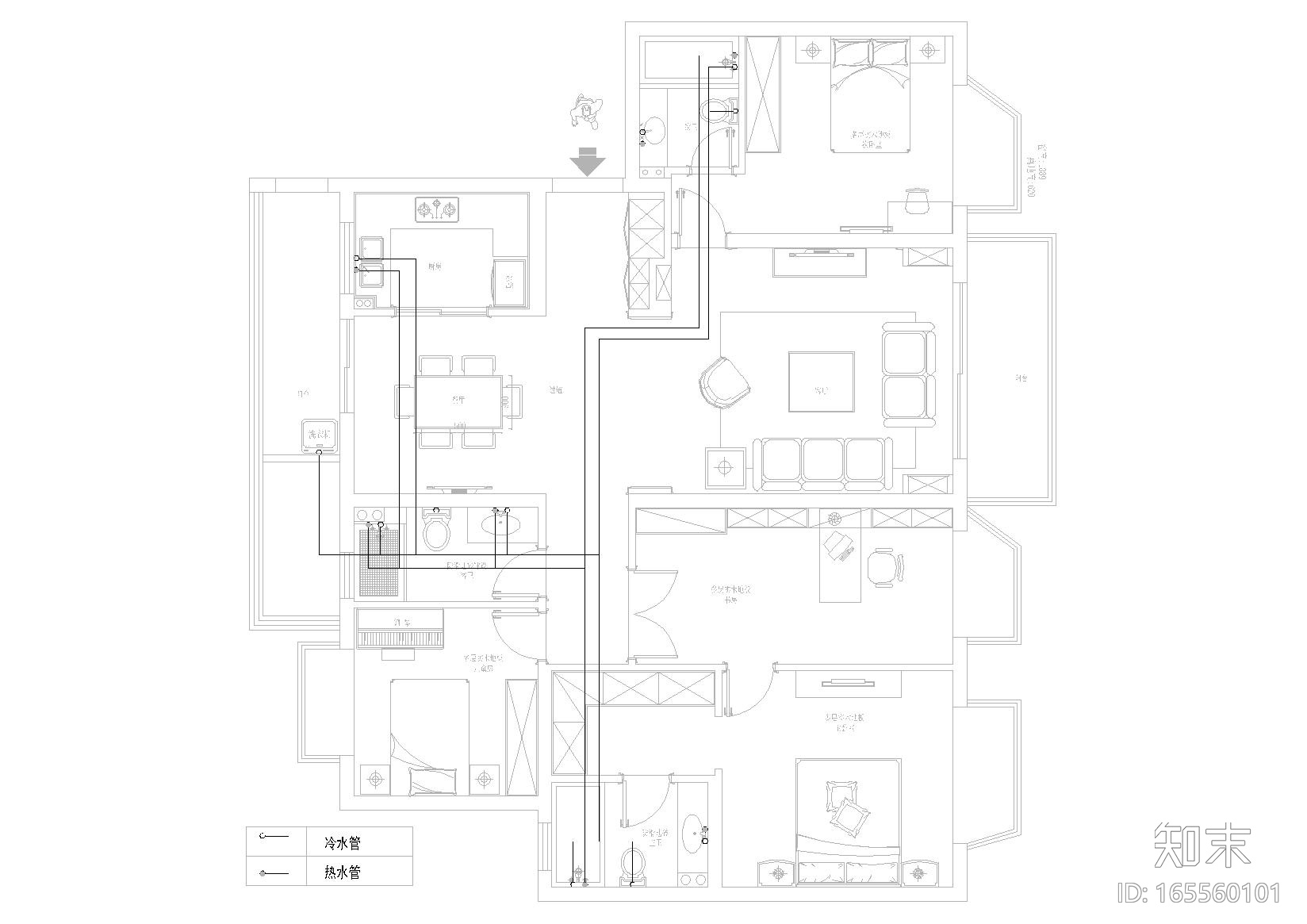 [南京]御江金城美式简约四居室样板间施工图cad施工图下载【ID:165560101】