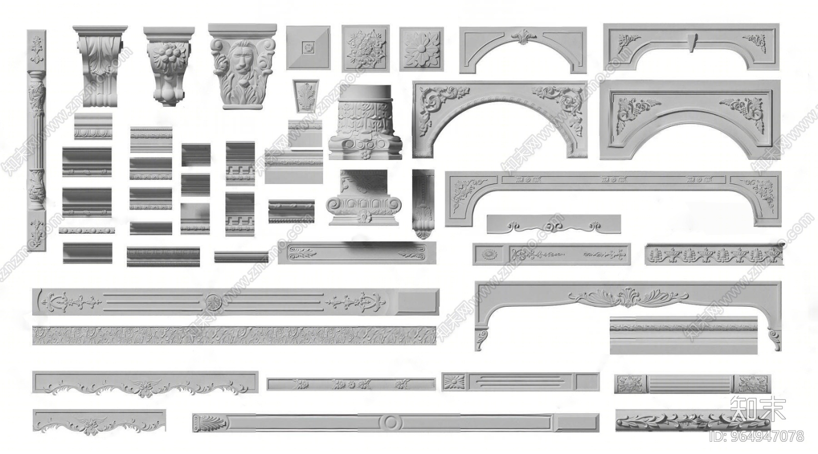欧式古典雕花石膏角线3D模型下载【ID:964947078】