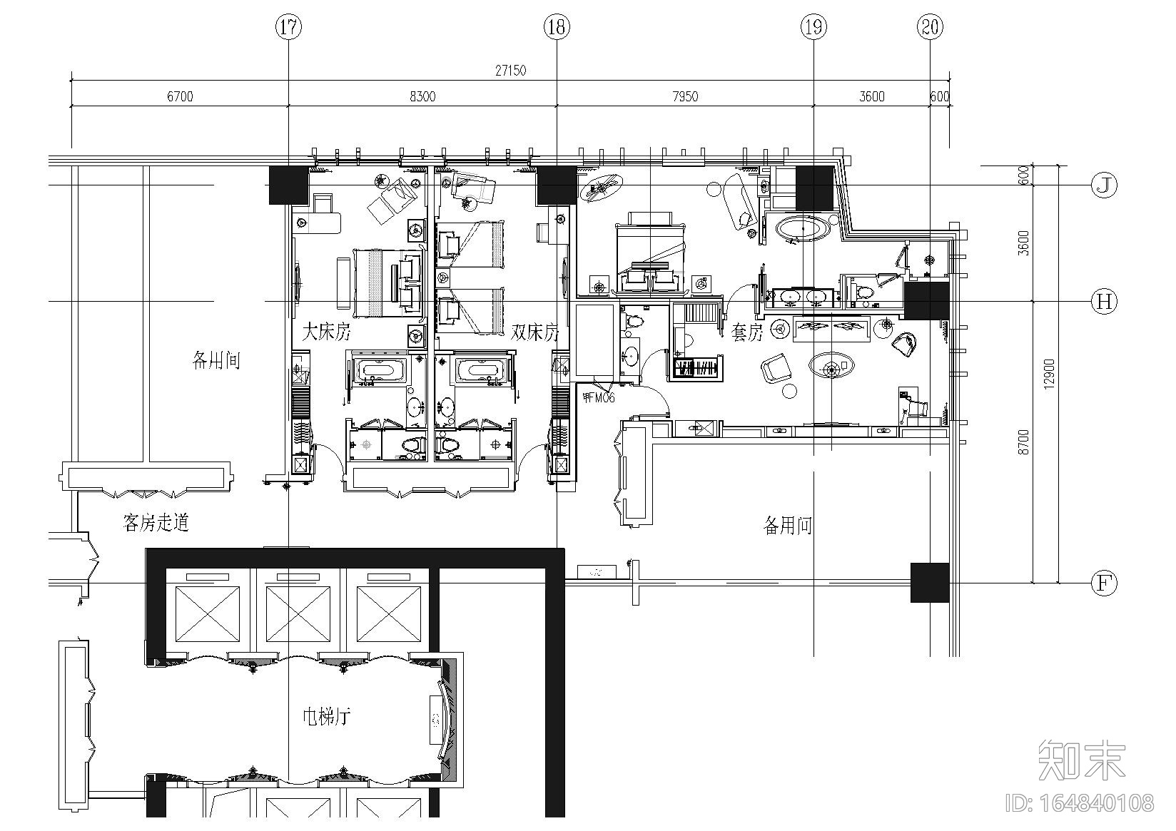 [山东]烟台万达文华酒店客房样板房施工图施工图下载【ID:164840108】