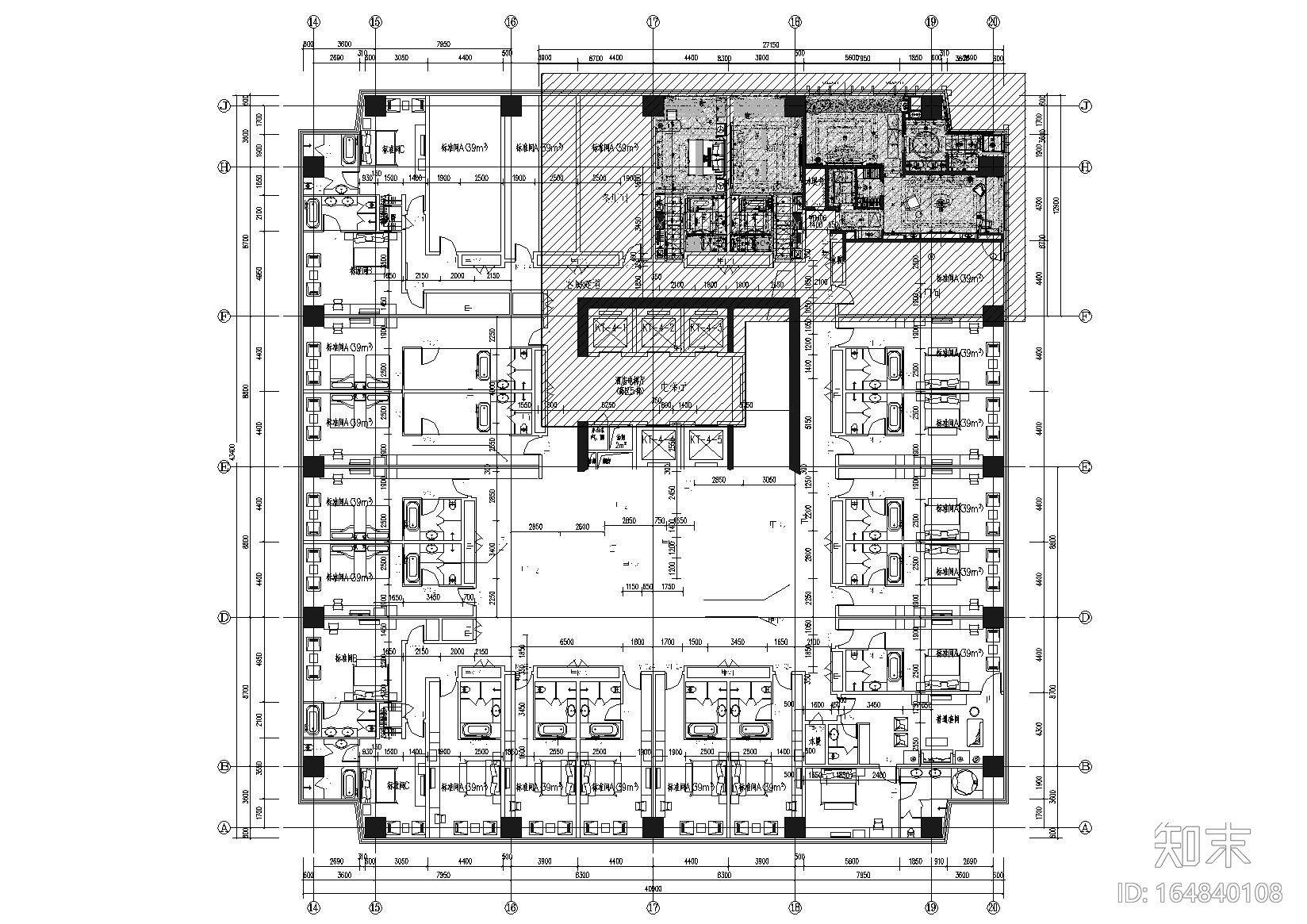 [山东]烟台万达文华酒店客房样板房施工图施工图下载【ID:164840108】