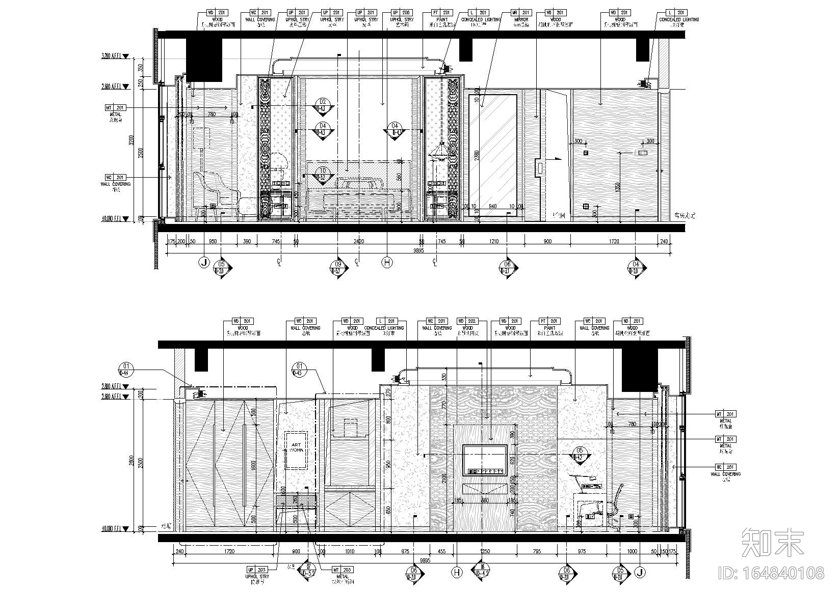 [山东]烟台万达文华酒店客房样板房施工图施工图下载【ID:164840108】