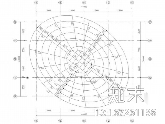 44米跨莲花型采光顶施工图下载【ID:167261136】