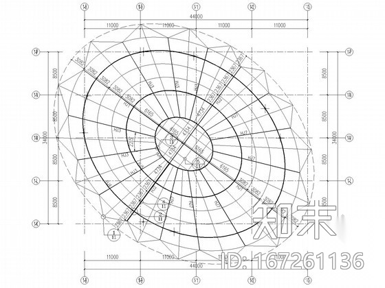 44米跨莲花型采光顶cad施工图下载【ID:167261136】