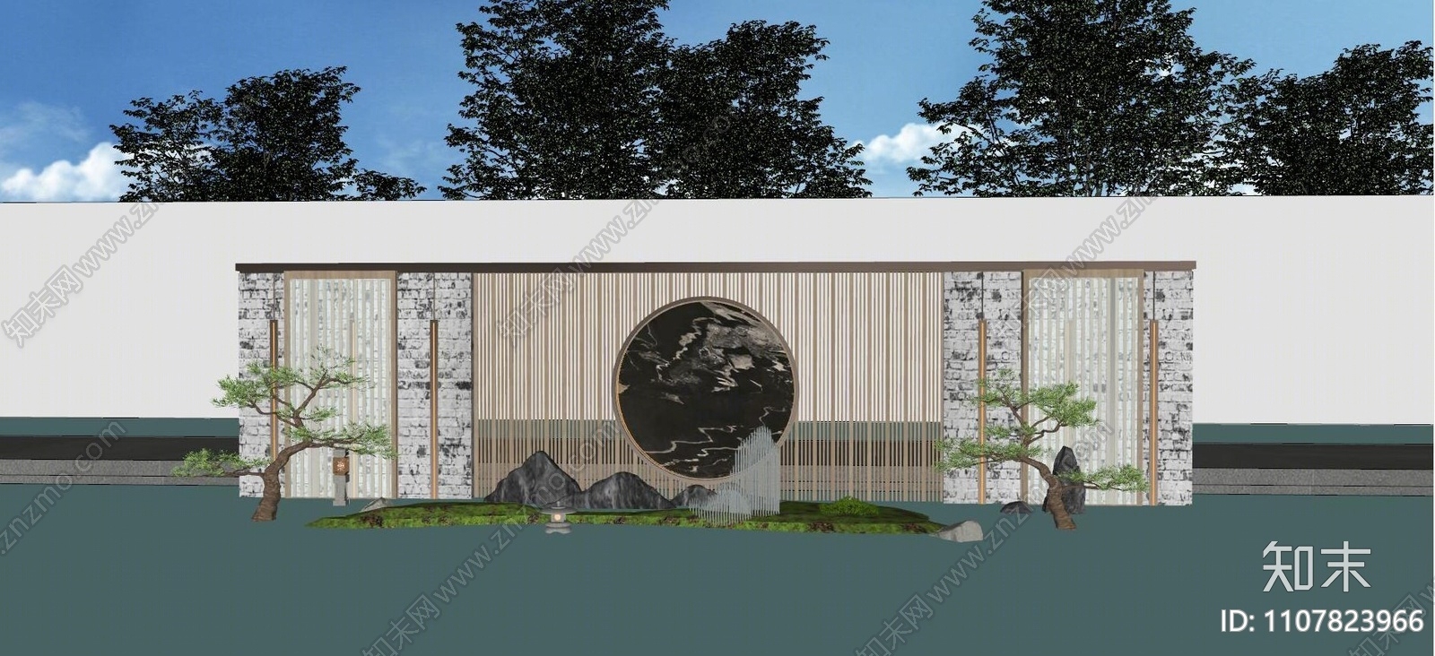 新中式景墙SU模型下载【ID:1107823966】