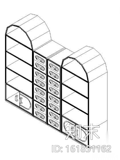 书柜CAD三维图块3施工图下载【ID:161851162】