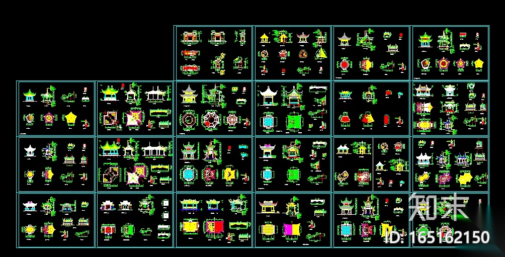 各种中式亭建筑设计施工图施工图下载【ID:165162150】