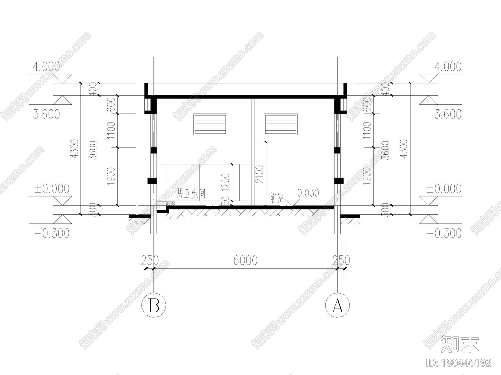 单层框架结构公厕建筑施工图2018施工图下载【ID:180446192】