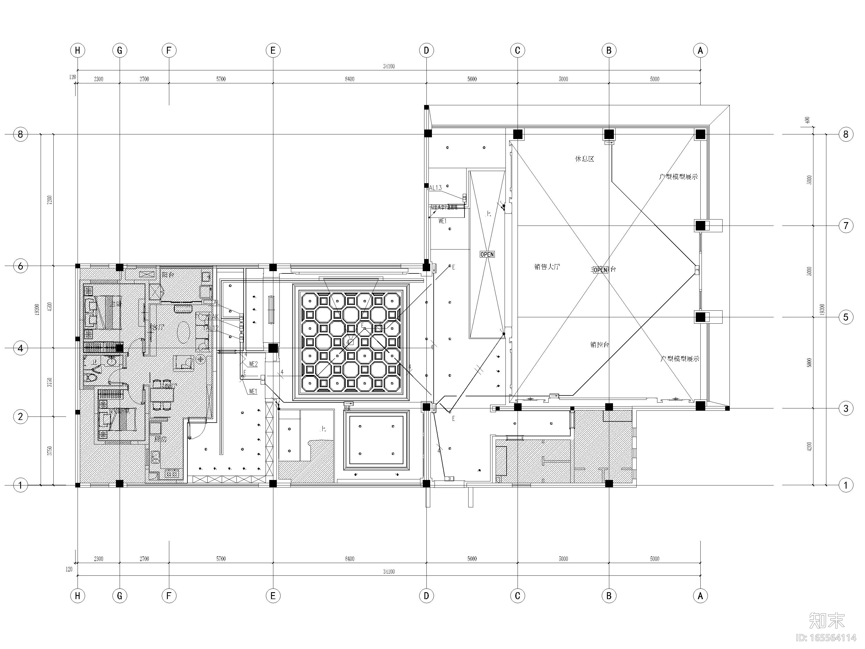 [江苏]883㎡现代二层售楼处装饰设计施工图cad施工图下载【ID:165564114】