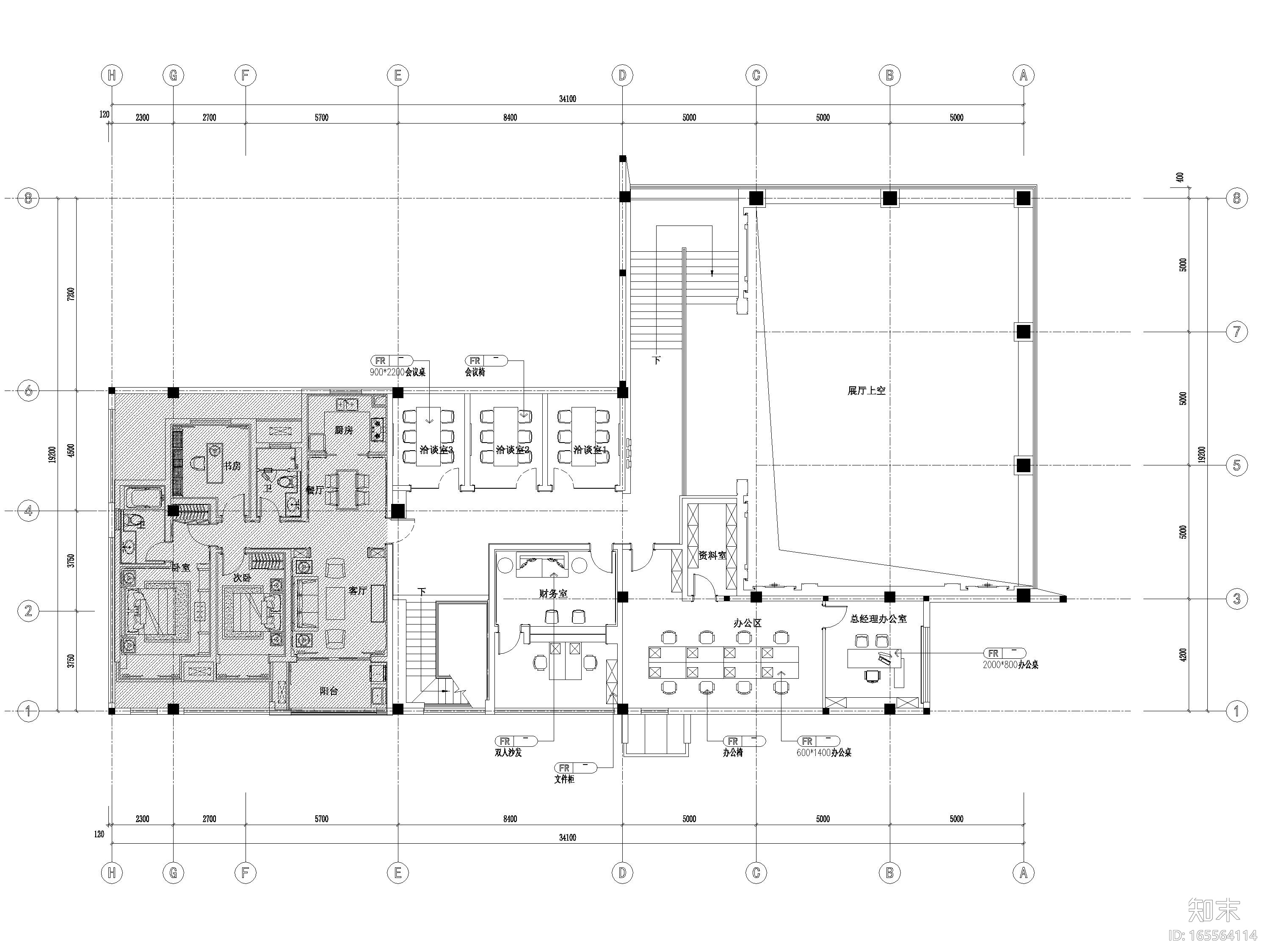 [江苏]883㎡现代二层售楼处装饰设计施工图cad施工图下载【ID:165564114】