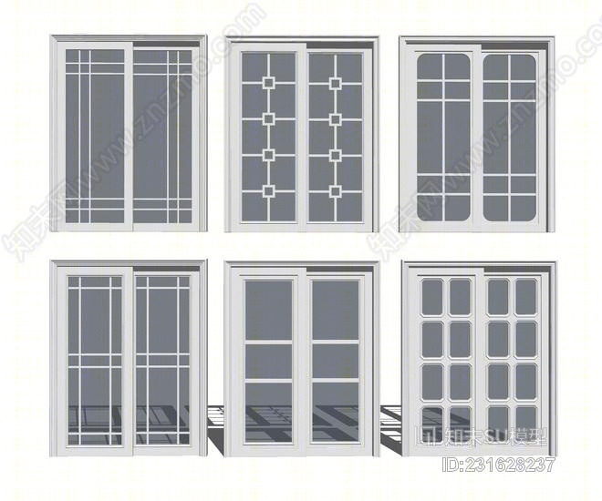 欧式玻璃推拉门组合SU模型下载【ID:231628237】