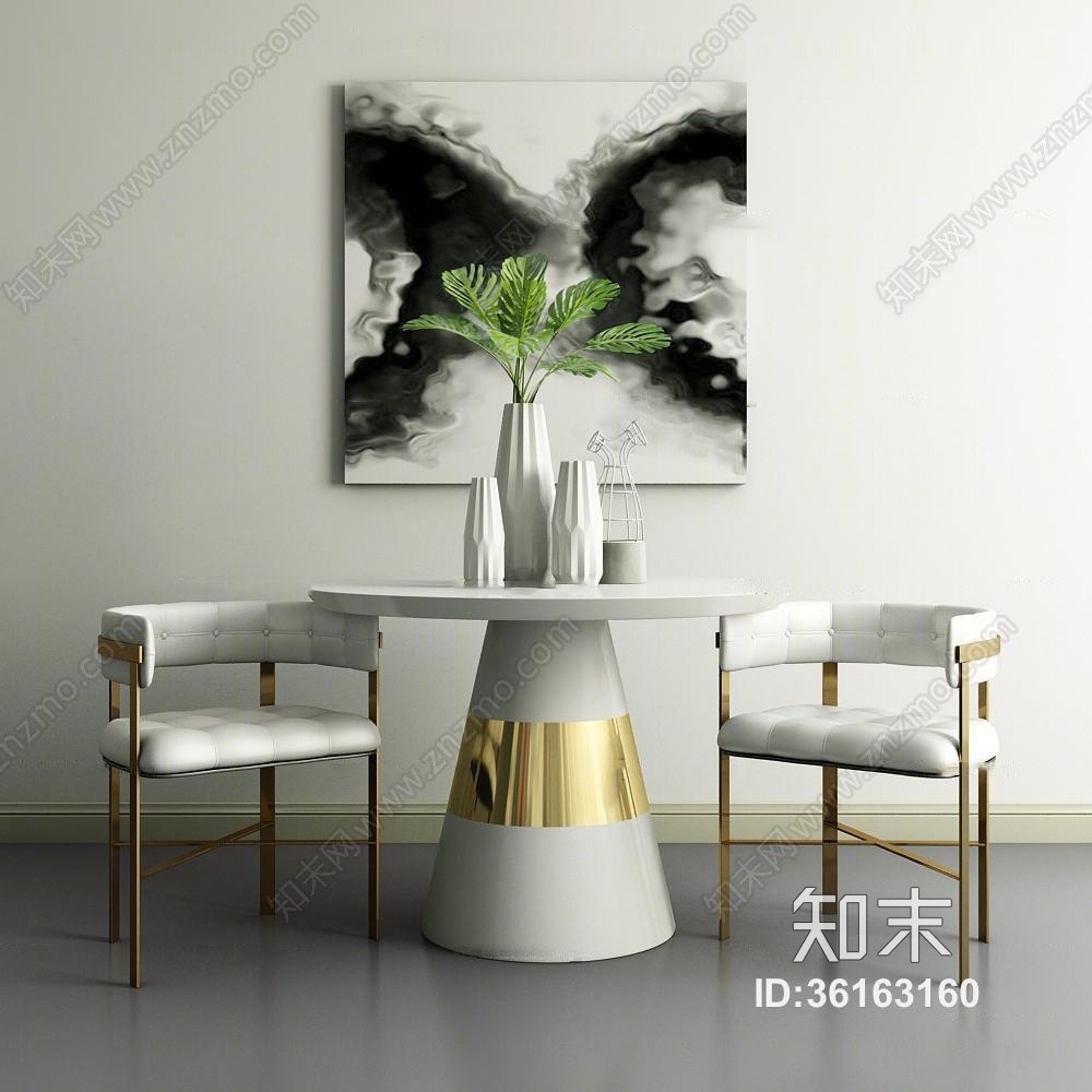 现代休闲桌椅花瓶组合3D模型下载【ID:36163160】