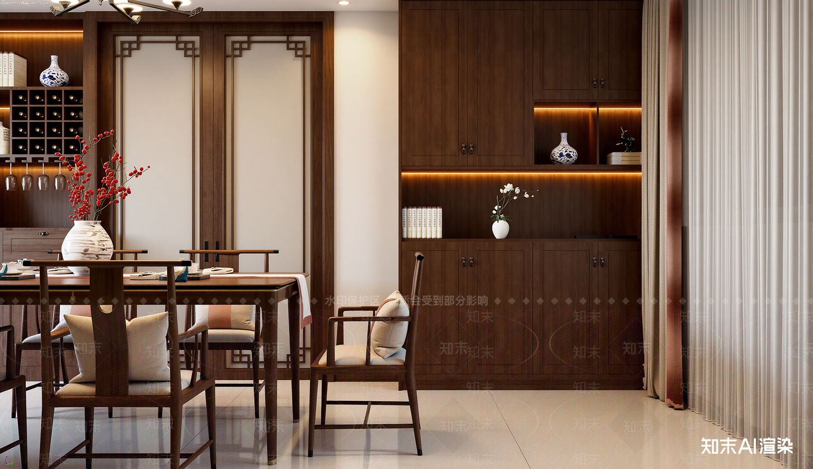 新中式家居餐厅3D模型下载【ID:1221512229】