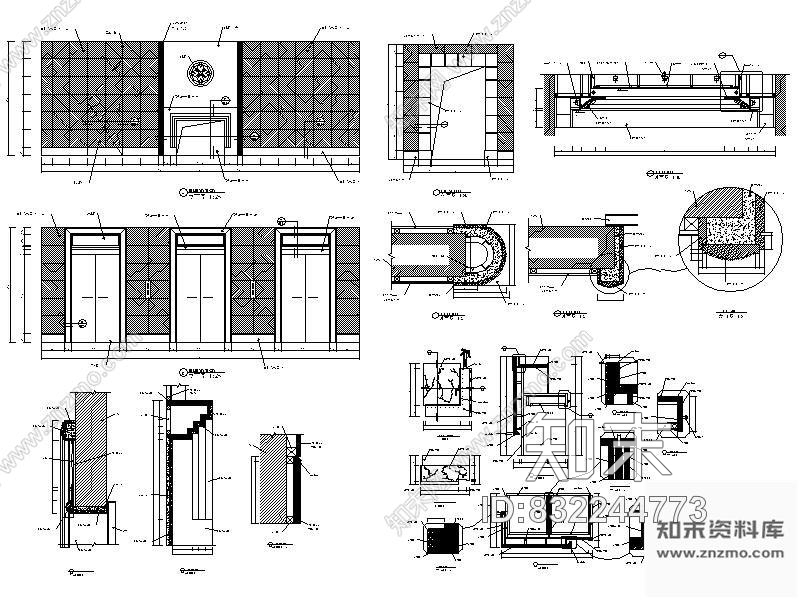 图块/节点电梯厅装饰详图施工图下载【ID:832244773】